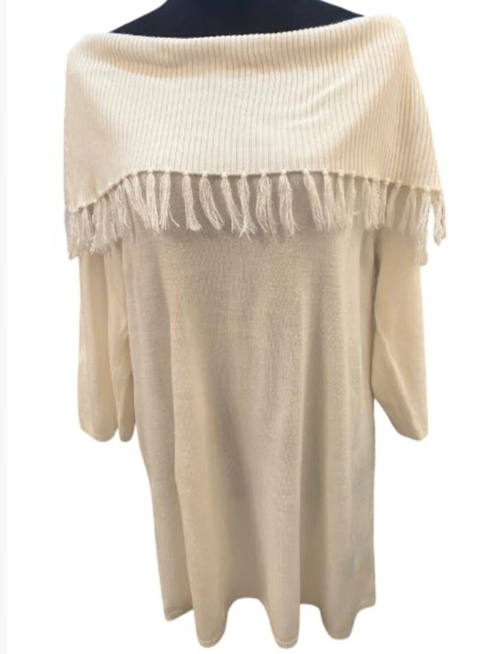 Essentials Cream Off the Shoulder Sweater with Fringe Fits Size 18W to 20W NWT